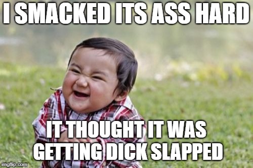 Evil Toddler Meme | I SMACKED ITS ASS HARD IT THOUGHT IT WAS GETTING DICK SLAPPED | image tagged in memes,evil toddler | made w/ Imgflip meme maker
