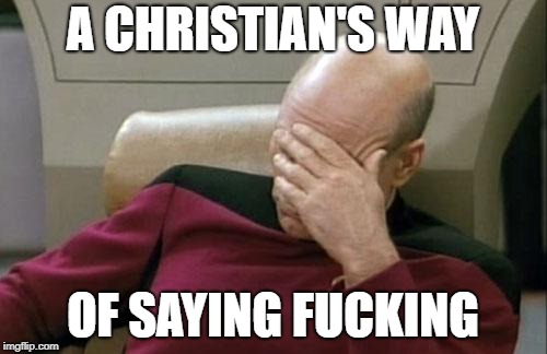 Captain Picard Facepalm Meme | A CHRISTIAN'S WAY OF SAYING F**KING | image tagged in memes,captain picard facepalm | made w/ Imgflip meme maker