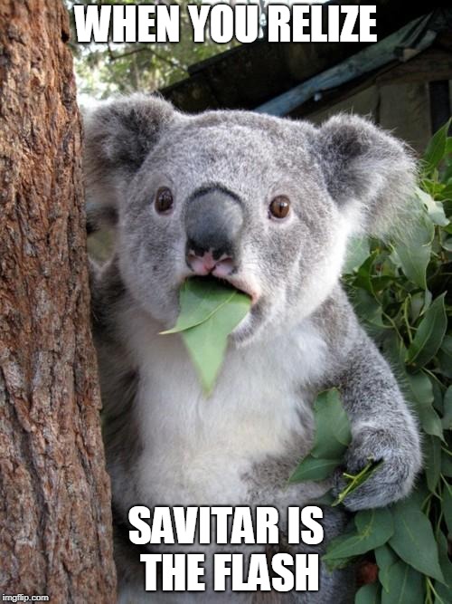 Surprised Koala Meme | WHEN YOU RELIZE; SAVITAR IS THE FLASH | image tagged in memes,surprised koala | made w/ Imgflip meme maker