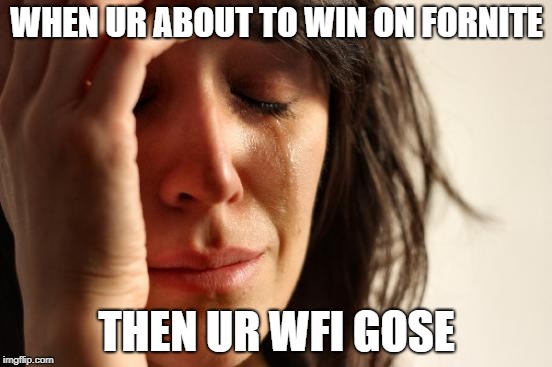 First World Problems Meme | WHEN UR ABOUT TO WIN ON FORNITE; THEN UR WFI GOSE | image tagged in memes,first world problems | made w/ Imgflip meme maker