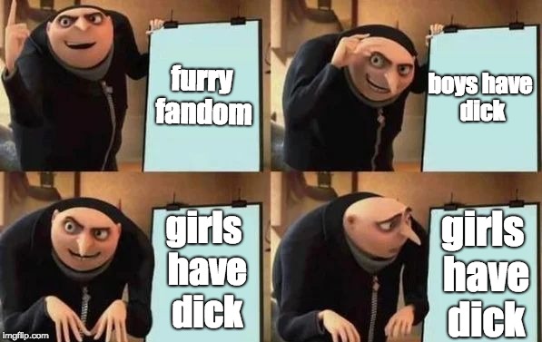 Gru's Plan Meme | furry fandom; boys have dick; girls have dick; girls have dick | image tagged in gru's plan | made w/ Imgflip meme maker