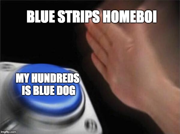 Blank Nut Button | BLUE STRIPS HOMEBOI; MY HUNDREDS IS BLUE DOG | image tagged in memes,blank nut button | made w/ Imgflip meme maker