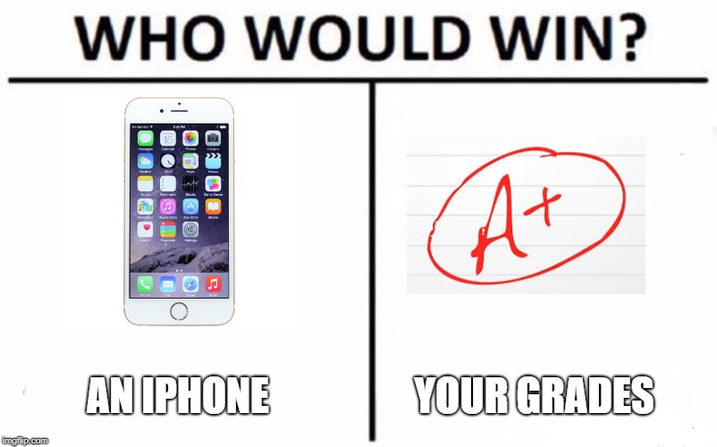 Who Would Win? | AN IPHONE; YOUR GRADES | image tagged in memes,who would win | made w/ Imgflip meme maker