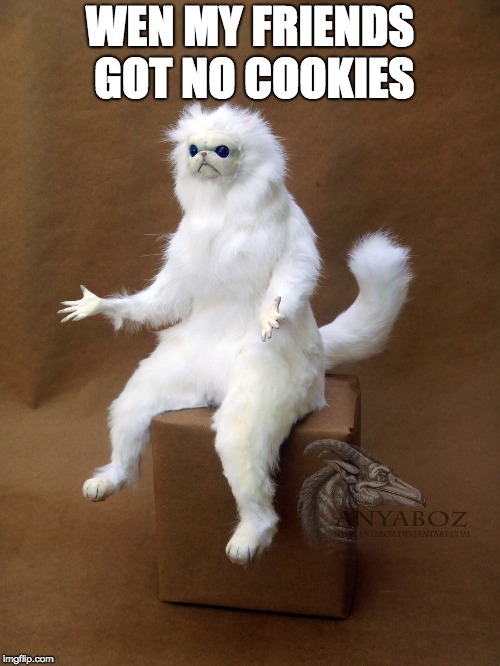 Persian Cat Room Guardian Single | WEN MY FRIENDS GOT NO COOKIES | image tagged in memes,persian cat room guardian single | made w/ Imgflip meme maker