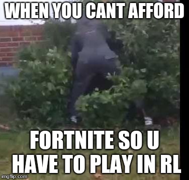 fortnit bush | WHEN YOU CANT AFFORD; FORTNITE SO U HAVE TO PLAY IN RL | image tagged in fortnit bush | made w/ Imgflip meme maker