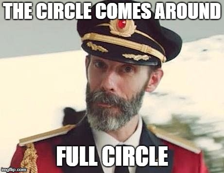 Captain Obvious | THE CIRCLE COMES AROUND; FULL CIRCLE | image tagged in captain obvious | made w/ Imgflip meme maker