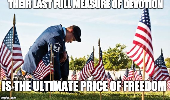 THEIR LAST FULL MEASURE OF DEVOTION; IS THE ULTIMATE PRICE OF FREEDOM | image tagged in fred4us,memorial day,fred costello for congress | made w/ Imgflip meme maker