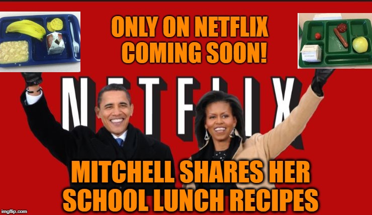 netflix obamas dems | ONLY ON NETFLIX   COMING SOON! MITCHELL SHARES HER SCHOOL LUNCH RECIPES | image tagged in netflix obamas dems | made w/ Imgflip meme maker