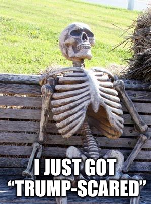 Waiting Skeleton Meme | I JUST GOT “TRUMP-SCARED” | image tagged in memes,waiting skeleton | made w/ Imgflip meme maker