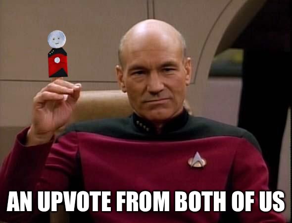 Picard with Puppet | AN UPVOTE FROM BOTH OF US | image tagged in picard with puppet | made w/ Imgflip meme maker