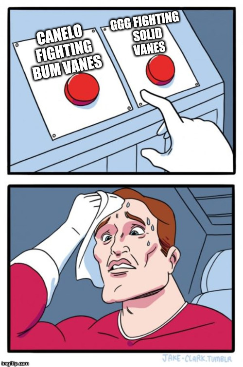 Two Buttons Meme | GGG FIGHTING SOLID VANES; CANELO FIGHTING BUM VANES | image tagged in memes,two buttons | made w/ Imgflip meme maker