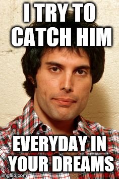 Freddy Mercury | I TRY TO CATCH HIM; EVERYDAY IN YOUR DREAMS | image tagged in freddy mercury | made w/ Imgflip meme maker