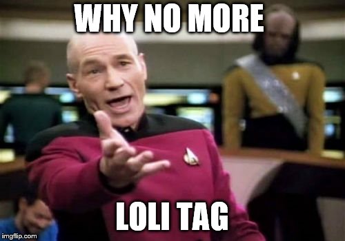Picard Wtf | WHY NO MORE; LOLI TAG | image tagged in memes,picard wtf | made w/ Imgflip meme maker