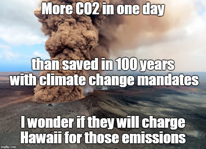 Did Hawaii purchase enough carbon credits? | More CO2 in one day; than saved in 100 years with climate change mandates; I wonder if they will charge Hawaii for those emissions | image tagged in volcano,hawaii,co2,climate change,emissions,memes | made w/ Imgflip meme maker