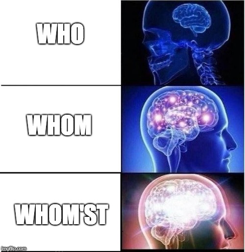 GRAMMAR | WHO; WHOM; WHOM'ST | image tagged in expanding brain | made w/ Imgflip meme maker