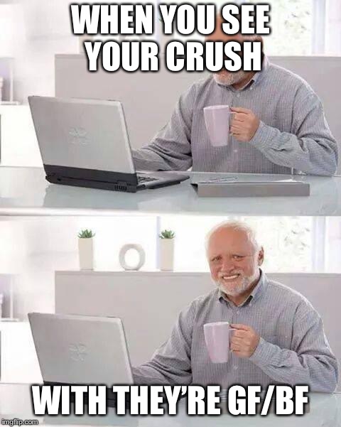Hide the Pain Harold Meme | WHEN YOU SEE YOUR CRUSH; WITH THEY’RE GF/BF | image tagged in memes,hide the pain harold | made w/ Imgflip meme maker