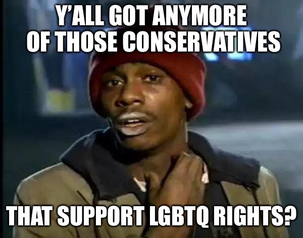 Y'all Got Any More Of That Meme | Y’ALL GOT ANYMORE OF THOSE CONSERVATIVES THAT SUPPORT LGBTQ RIGHTS? | image tagged in memes,y'all got any more of that | made w/ Imgflip meme maker