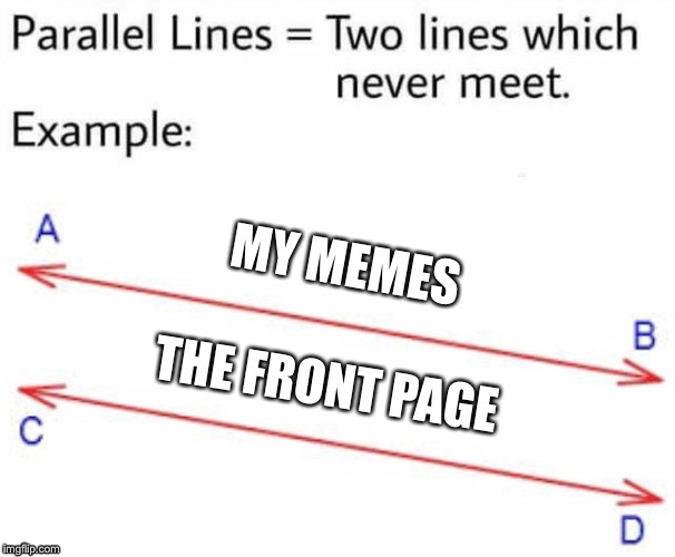 Parallel Lines | MY MEMES; THE FRONT PAGE | image tagged in parallel lines,memes,funny,front page | made w/ Imgflip meme maker