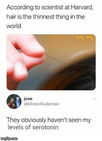 Thinnest Thing in the World | levels of serotonin | image tagged in thinnest thing in the world | made w/ Imgflip meme maker
