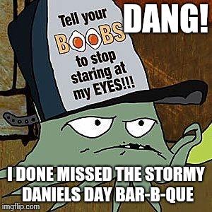 Early is a little late | DANG! I DONE MISSED THE STORMY DANIELS DAY BAR-B-QUE | image tagged in stormy daniels,memes,funny memes | made w/ Imgflip meme maker