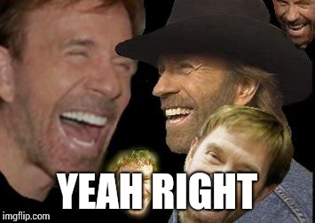 Chuck Norris LOL | YEAH RIGHT | image tagged in chuck norris lol | made w/ Imgflip meme maker