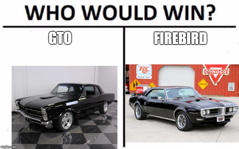 Who Would Win? Meme | GTO; FIREBIRD | image tagged in memes,who would win | made w/ Imgflip meme maker