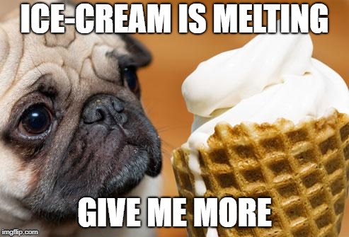 puppy luv ice cream | ICE-CREAM IS MELTING; GIVE ME MORE | image tagged in puppy luv ice cream | made w/ Imgflip meme maker