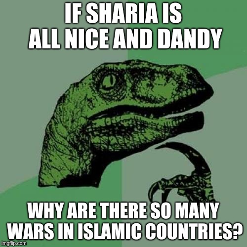 Why would Muslims flock to non-Muslim countries? | IF SHARIA IS ALL NICE AND DANDY WHY ARE THERE SO MANY WARS IN ISLAMIC COUNTRIES? | image tagged in memes,philosoraptor,islam,hypocrisy | made w/ Imgflip meme maker