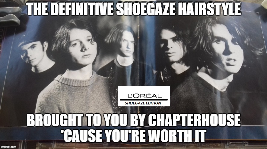 Shoegaze hair  | THE DEFINITIVE SHOEGAZE HAIRSTYLE; BROUGHT TO YOU BY CHAPTERHOUSE 'CAUSE YOU'RE WORTH IT | image tagged in shoegaze,shoegaze fashion,shoegaze meme,shoegaze memes,chapterhouse,shoegaze hair | made w/ Imgflip meme maker