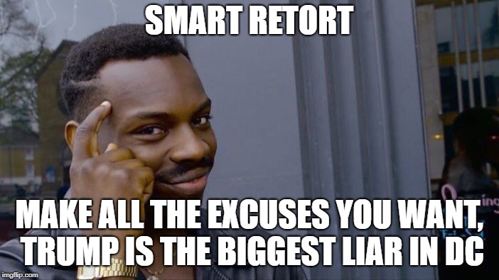 Roll Safe Think About It Meme | SMART RETORT MAKE ALL THE EXCUSES YOU WANT, TRUMP IS THE BIGGEST LIAR IN DC | image tagged in memes,roll safe think about it | made w/ Imgflip meme maker