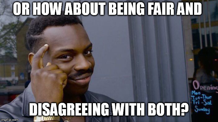 Roll Safe Think About It Meme | OR HOW ABOUT BEING FAIR AND DISAGREEING WITH BOTH? | image tagged in memes,roll safe think about it | made w/ Imgflip meme maker
