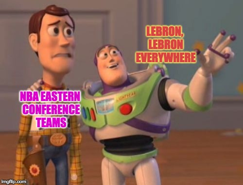 X, X Everywhere Meme | LEBRON, LEBRON EVERYWHERE; NBA EASTERN CONFERENCE TEAMS | image tagged in memes,x x everywhere | made w/ Imgflip meme maker