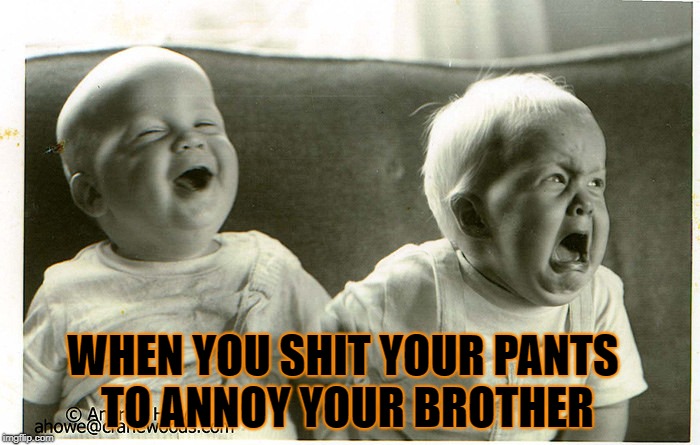 Opposite baby | WHEN YOU SHIT YOUR PANTS TO ANNOY YOUR BROTHER | image tagged in opposite baby,screaming baby,crying baby,funny memes,imgflip,shit | made w/ Imgflip meme maker