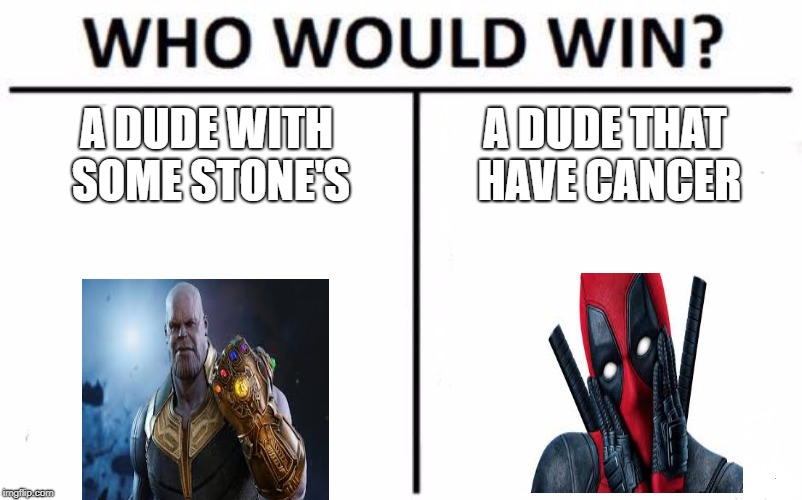 Who Would Win? Meme | A DUDE WITH SOME STONE'S; A DUDE THAT HAVE CANCER | image tagged in memes,who would win | made w/ Imgflip meme maker