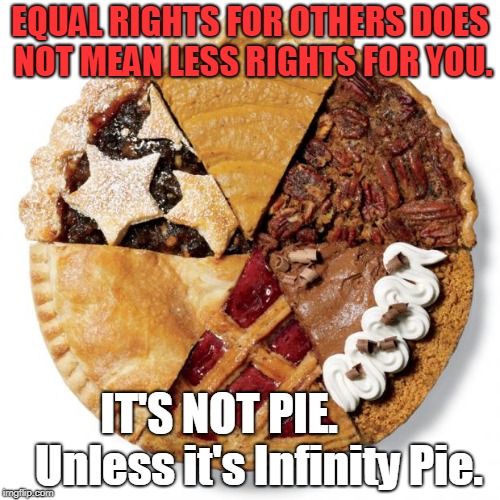 Infinite Pie | EQUAL RIGHTS FOR OTHERS DOES NOT MEAN LESS RIGHTS FOR YOU. IT'S NOT PIE.        
Unless it's Infinity Pie. | image tagged in infinite pie | made w/ Imgflip meme maker