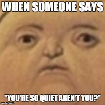 y tho | WHEN SOMEONE SAYS; "YOU'RE SO QUIET AREN'T YOU?" | image tagged in y tho,quiet | made w/ Imgflip meme maker