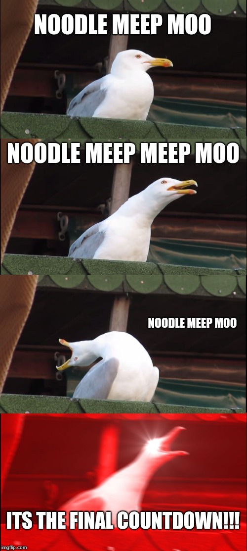 Inhaling Seagull | NOODLE MEEP MOO; NOODLE MEEP MEEP MOO; NOODLE MEEP MOO; ITS THE FINAL COUNTDOWN!!! | image tagged in memes,inhaling seagull | made w/ Imgflip meme maker