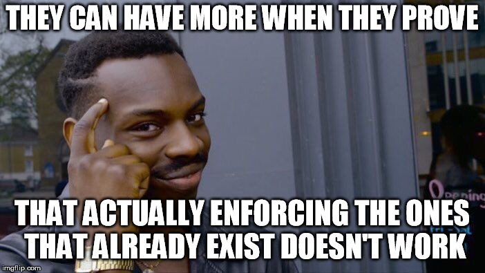 Roll Safe Think About It Meme | THEY CAN HAVE MORE WHEN THEY PROVE THAT ACTUALLY ENFORCING THE ONES THAT ALREADY EXIST DOESN'T WORK | image tagged in memes,roll safe think about it | made w/ Imgflip meme maker
