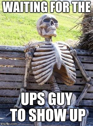 Everytime... | WAITING FOR THE; UPS GUY TO SHOW UP | image tagged in memes,waiting skeleton | made w/ Imgflip meme maker