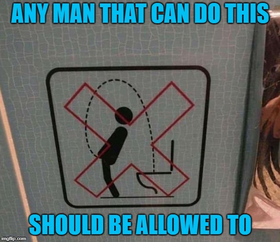 Gotta wonder how many people were caught doing this! | ANY MAN THAT CAN DO THIS; SHOULD BE ALLOWED TO | image tagged in funny signs,memes,signs,funny,olympic peeing | made w/ Imgflip meme maker