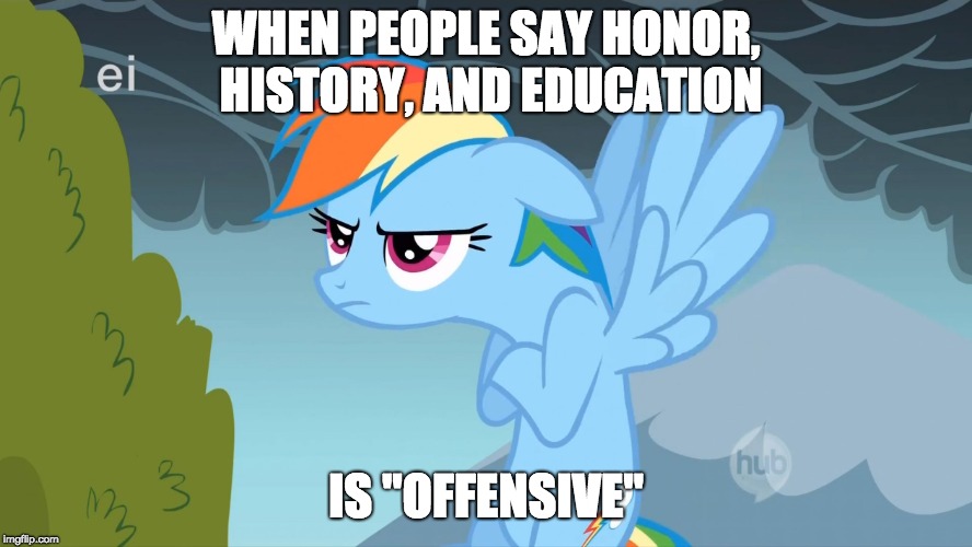 Grumpy Pony | WHEN PEOPLE SAY HONOR, HISTORY, AND EDUCATION IS "OFFENSIVE" | image tagged in grumpy pony | made w/ Imgflip meme maker