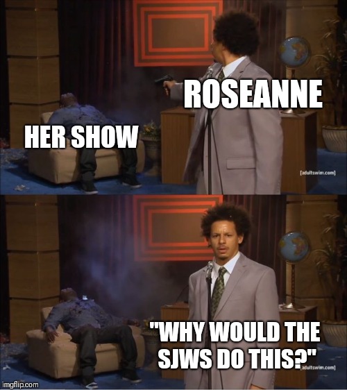 Who Killed Hannibal Meme | ROSEANNE; HER SHOW; "WHY WOULD THE SJWS DO THIS?" | image tagged in who killed hannibal | made w/ Imgflip meme maker