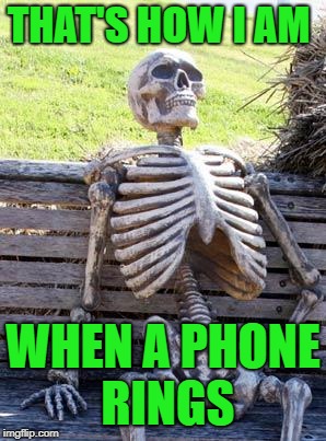 Waiting Skeleton Meme | THAT'S HOW I AM WHEN A PHONE RINGS | image tagged in memes,waiting skeleton | made w/ Imgflip meme maker