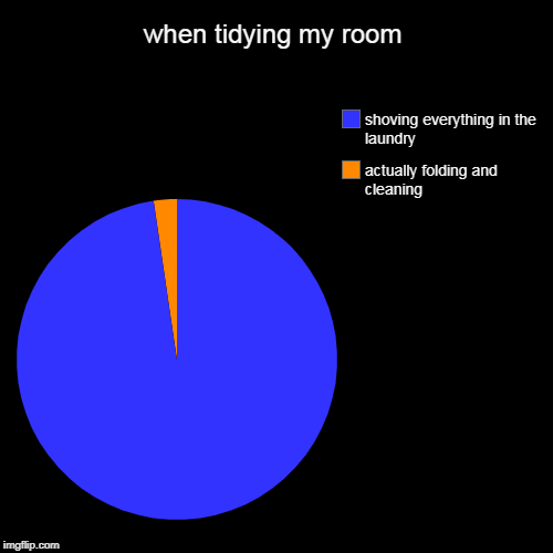 when tidying my room | actually folding and cleaning , shoving everything in the laundry | image tagged in funny,pie charts | made w/ Imgflip chart maker