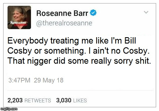 Roseanne Tweet No Cosby | image tagged in roseanne,roseanne barr,cosby,bill cosby,racist,racism | made w/ Imgflip meme maker