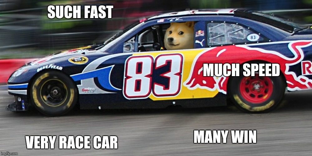 Race car doge  | SUCH FAST; MUCH SPEED; VERY RACE CAR; MANY WIN | image tagged in race car doge | made w/ Imgflip meme maker