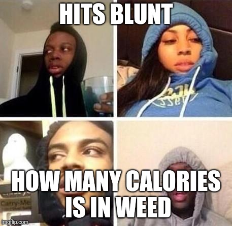 *Hits blunt | HITS BLUNT; HOW MANY CALORIES IS IN WEED | image tagged in hits blunt | made w/ Imgflip meme maker