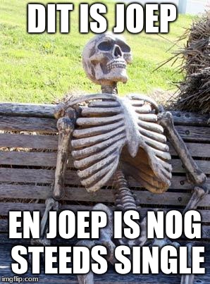 Waiting Skeleton Meme | DIT IS JOEP; EN JOEP IS NOG STEEDS SINGLE | image tagged in memes,waiting skeleton | made w/ Imgflip meme maker