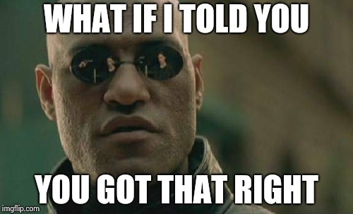Matrix Morpheus Meme | WHAT IF I TOLD YOU YOU GOT THAT RIGHT | image tagged in memes,matrix morpheus | made w/ Imgflip meme maker