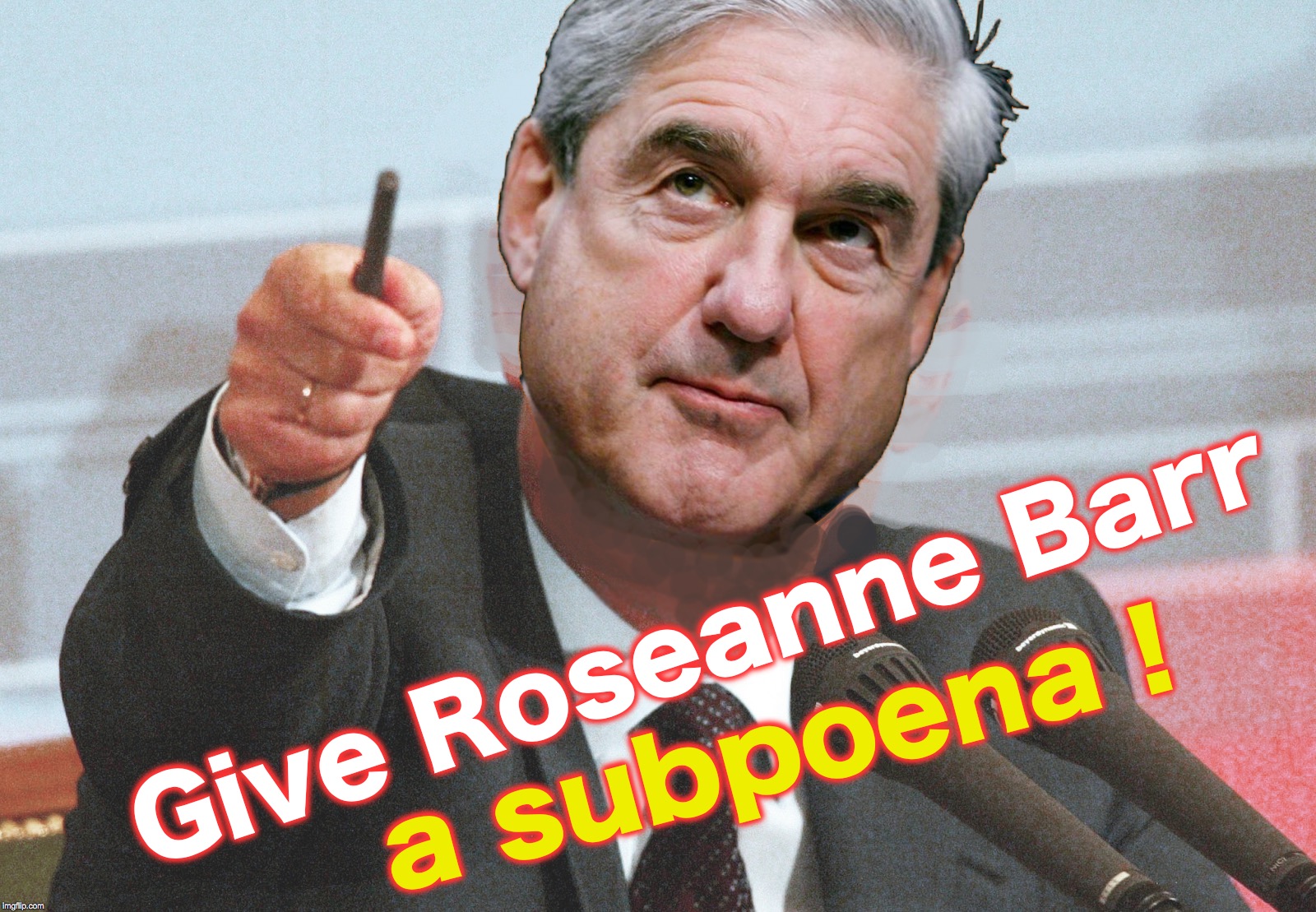 Robert Mueller give that man | Give Roseanne Barr; a subpoena ! | image tagged in robert mueller give that man | made w/ Imgflip meme maker